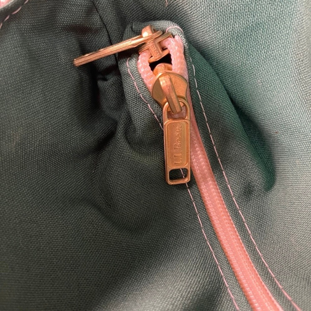 LL Bean Boat and Tote Canvas Bag Green Cream Made in USA Extra Long Utility Tote - Picture 7 of 9